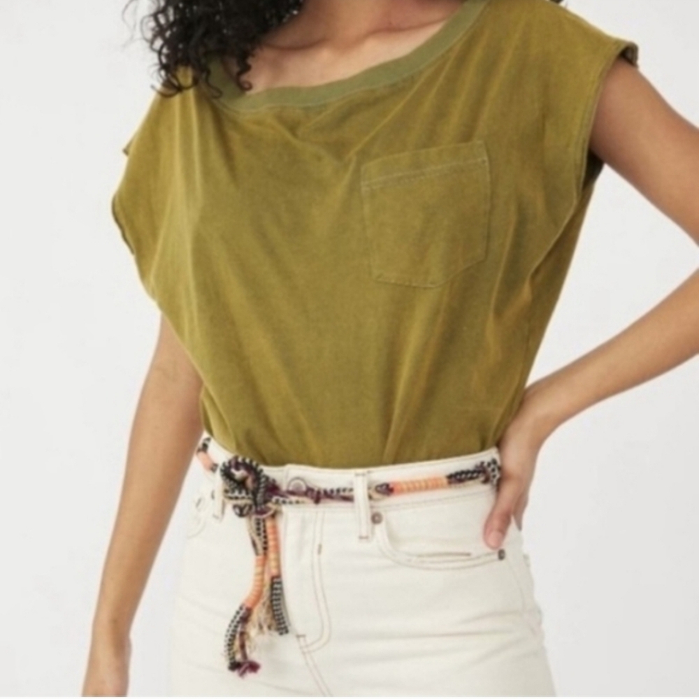 Free People Road Trip Bodysuit Sleeveless Green Oversized Boho, Women's Medium